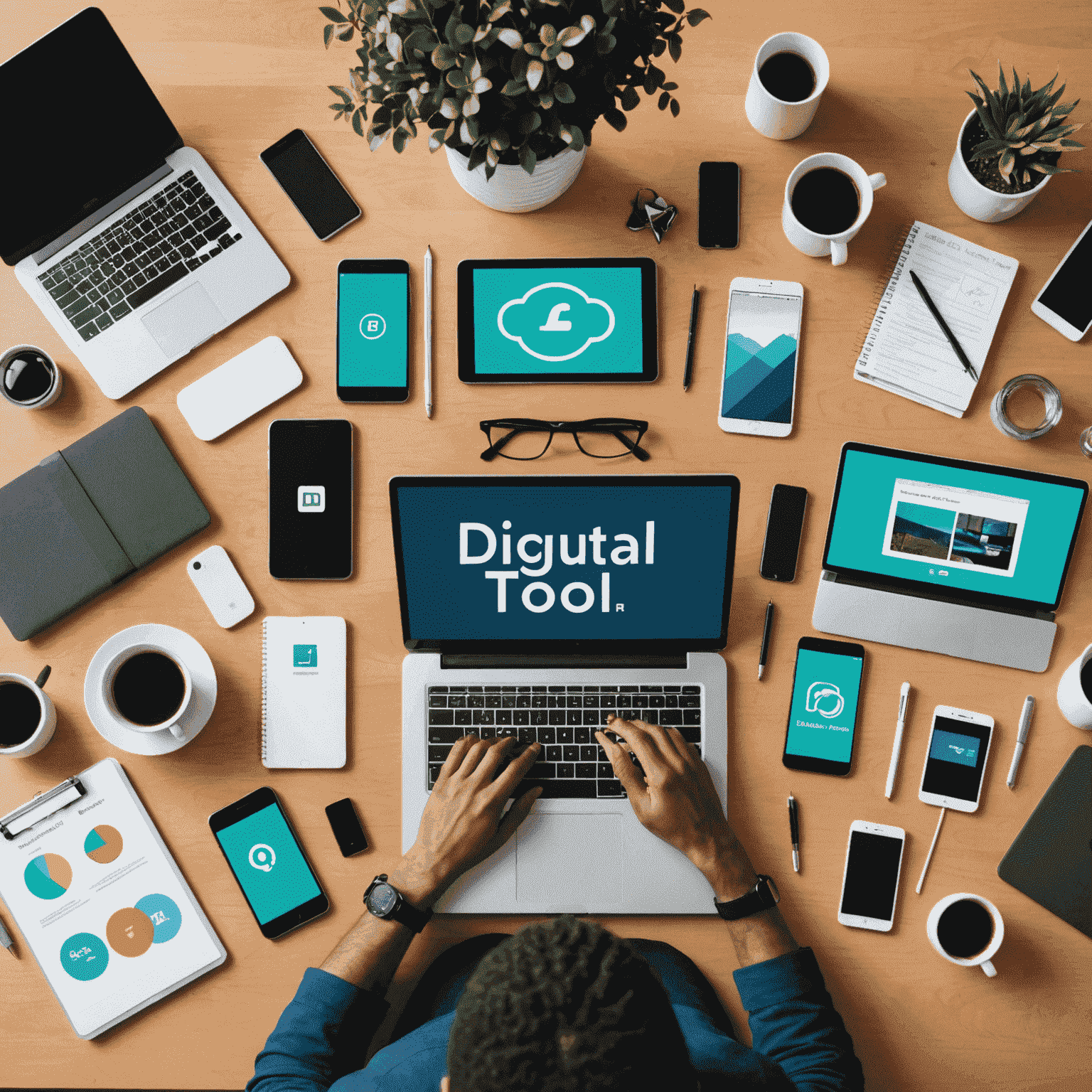 A collage showcasing various digital tools and productivity apps on different devices, including smartphones, tablets, and laptops. The image represents the diverse range of digital solutions covered by DigitalToolsForLife.