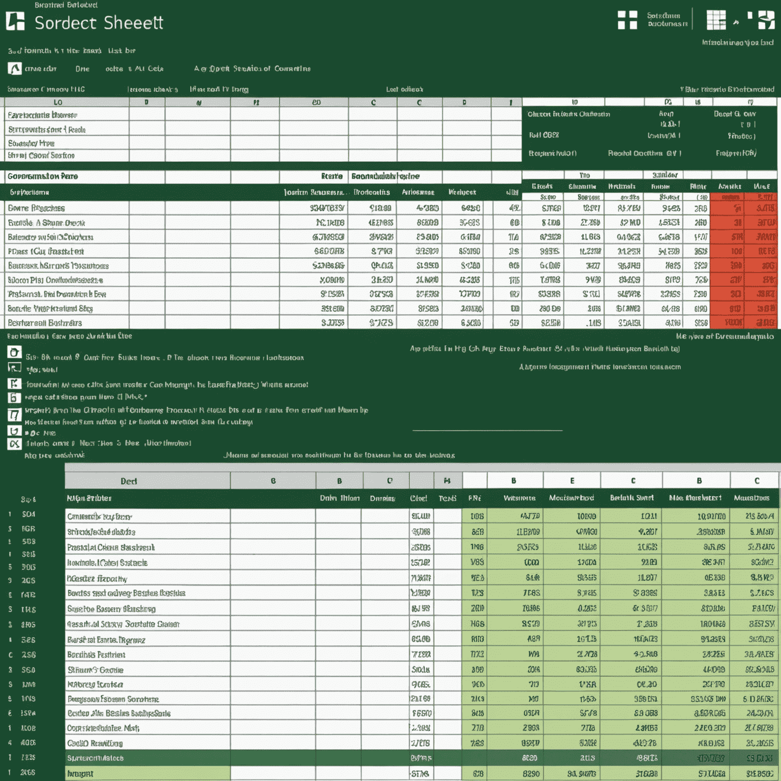 A spreadsheet in Excel with various border styles applied, showcasing different types of borders around cells and ranges